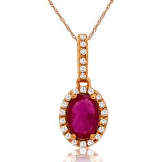 Royal 14K Rose Gold Pendant with 0.90 Carat Oval Ruby and 0.12 Carat Diamond Halo Ruby Diamond Pendant, 14k Rose Gold Jewelry, Rose Gold Chain, Rose Gold Pendant, Diamond Charm, Royal Jewelry, Rose Gold Jewelry, Ruby Diamond, Oval Pendant