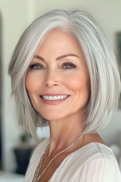 Grey Hair Bob Older Women, Gray Blonde Hair Older Women, Gray Bob Hairstyles, Bobbed Hairstyles, Long Angled Bob Hairstyles, October Hair, Gray Bob, Long Angled Bob