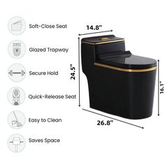 the standard size toilet is shown with measurements