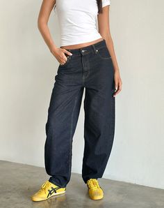 Indigo High Rise Jeans | Barrel – motelrocks.com Barrel Jeans, High Rise Jeans, Ankle Length