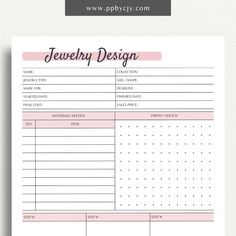 Jewelry Design Plan Printable Template – Digital download for organizing and planning jewelry designs with sections for sketches Jewelry Design Templates, Schedule Calendar, School Calendar, Planning Printables, Binder Covers, Pdf Templates, Crafts Beautiful, Planner Design, Design Planning