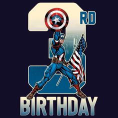 a captain america birthday card with the number one and an american flag in front of it