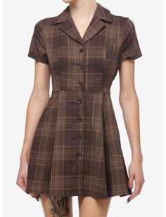 Thorn & Fable Brown Plaid Retro Dress | Hot Topic Cottage Wardrobe, Autumn Cottage, Get Ready For Fall, Ready For Fall, Brown Plaid, Plaid Design, Sweaters And Jeans, Plaid Dress