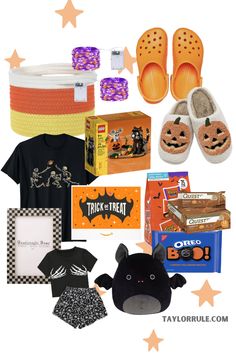 the contents of a halloween costume including shoes, t - shirts and other items