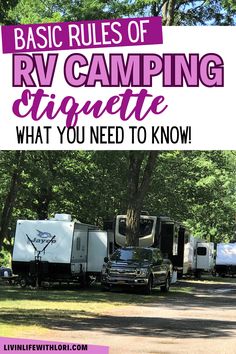 rv parks with text overlay that reads basic rules of rv camping etiquette what you need to know