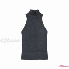 Qteee - Stylish Design Sleeveless Turtleneck Knit Dress by Hongshan Fashion High Neck Stretch Knit Tank Top, Stretch Knit High Neck Tank Top, Gray Stretch Tank Top For Fall, Embellished Cocktail Dress, Cross Neck, Sleeveless Turtleneck, Long Sleeve Maxi, Long Sleeve Maxi Dress, Stylish Design