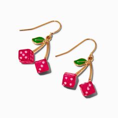 Claire's Cherry Dice 1" Drop Earrings Piercing Kit, Earrings Aesthetic, Fashionable Jewelry, Demi Fine Jewelry, French Wire, Ready To Play, Jewelry Cleaner, Gold Drop Earrings, Fun Earrings