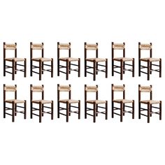 set of eight chairs with upholstered back and seat cushions