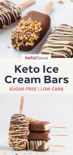 keto ice cream bars with chocolate drizzled on top