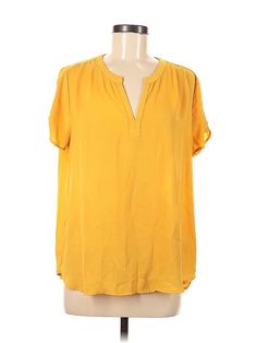 Pleione Short Sleeve Blouse Size: Medium Tops - used. 100% POLYESTER | Pleione Short Sleeve Blouse: Yellow Tops - Size Medium Cheap Semi-stitched Yellow Blouse, Yellow Tops, Yellow Short, Yellow Top, Yellow Shorts, Short Sleeve Blouse, Short Sleeves Tops, Sleeve Blouse, Women Handbags