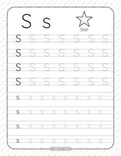 the letter s worksheet for handwriting and writing with numbers, stars and letters