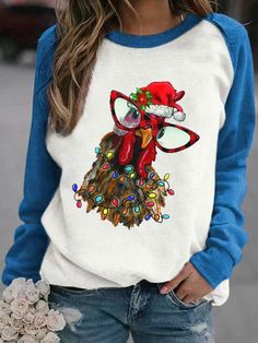 Christmas Chicken, Chicken Print, Vintage Casual, Christmas Fashion, Electronic Devices, Printed Sleeves, Lcd Screen, Top Pattern