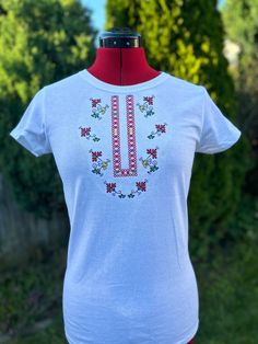 Traditionl Bulgarian embroidery,  cross stitch.   Comfortable and flattering for both men and women. 5 out of 5 stars Bulgarian Embroidery, Embroidery T Shirt, Embroidery Cross Stitch, Embroidery Cross, Favorite Outfit, Beauty Book, Gender Neutral, Art Collection, Cross Stitch