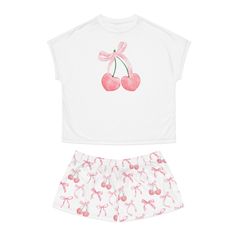 We are loving our latest pink bow coquette pajama set! These cute balletcore pajamas are so great as gifts or everyday! They would even be great for bridesmaids or a bachelorette party! D E T A I L S * Material: 95% polyester, 5% spandex * Relaxed fit S I Z I N G * Sizing runs true to size * Please see size guide in last listing photo for all measurements and information S H I P P I N G * T I M E S * Our items are individually made with love for each of our buyers. Processing time is 2-5 busines Cheap Disney Sleepwear For Pajama Party, Cheap Pink Summer Sleepwear, Cheap Pink Sleepwear, Cheap Disney Sleepwear, Cheap Pink Women's Sleepwear, Cheap Pink Spring Sleepwear, Cheap Pink Floral Print Sleepwear, Cheap Pink Short Sleepwear, Cheap White Sleepwear With Graphic Print