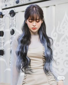 Brown Hair With Periwinkle Highlights, Hair Dye Korean, Hair Color Korean, Korean Hair Dye, Black Hair Korean, Hair Butterfly, Hidden Hair Color, Hair Korean, Fall Blonde Hair