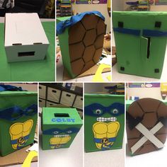 there are pictures of different boxes made to look like turtles