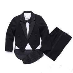 Tuxedo Part: Coat + Pants + Shirt + Bow Tie + Girdle/vest                                                                    Color: as picture3, as picture4, as picture5, as picture6; Kid Size: 12M, 24M, 3T, 4T Black Baby Boys, Formal Tuxedo, Clothes For Boys, Summer Formal