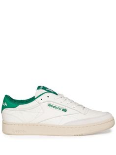 white/dark green calf leather embossed finish suede panelling logo print to the side logo patch at the tongue contrasting branded heel counter round toe front lace-up fastening logo at the sole flat rubber sole Club C Reebok, Reebok Club C 85, Club C 85, Round Toe Sneakers, Reebok Sneakers, Reebok Club C, Club C, Brown Sneakers, Emily Ratajkowski