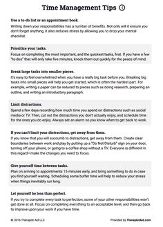 an image of a text description for the time management tips page, which includes instructions on how to use them