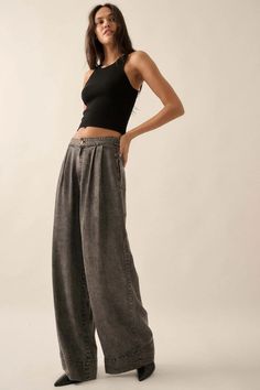 Walk It Off Acid-Wash Denim Pleated Wide-Leg Pants | ShopPromesa Washed Denim Pants, Outfit Inspo Casual, Acid Wash Denim, Washed Denim, Winter 2024, Acid Wash, Dracula, Denim Wash, Denim Pants