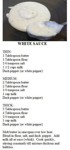 the recipe for white sauce is shown in an image above it's description page