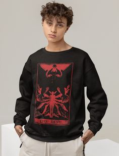 "Unisex Devilman Crybaby Sweatshirt,Devilman Hoodie,Goth Clothing,Devilman Crybaby,anime sweatshirt,pastel sweatshirt,Manga Hoodie,Manga * 50% cotton / 50% polyester * Air jet yarn = softer feel and no pilling * Twin needle stitching * 1x1 athletic rib with spandex * Quarter turned to eliminate center crease Washing & care instructions: Machine wash cold, inside-out, gentle cycle with mild detergent and similar colors. Use non-chlorine bleach, only when necessary. No fabric softeners. Tumble dry low, or hang-dry for longest life. Cool iron inside-out if necessary. Do not iron decoration. Do not dry clean. ---------- UNISEX T-SHIRT size chart: (Inches) S = 20\" width (chest) x 26\" height (body length) M = 22\" width (chest) x 27\" height (body length) L = 24\" width (chest) x 28\" height ( Manga Hoodie, Pastel Sweatshirt, Sweater Graphic, Anime Sweatshirt, Goth Outfits, Graphic Tee, Graphic Tees, Adult Outfits, Turn Ons