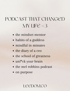 #podcast #toppodcast #podcastlife Affirmation Podcasts, Podcast That Changed My Life, Mindfulness Journal Prompts, Practicing Self Love, Self Care Bullet Journal, Writing Therapy, Vie Motivation, Get My Life Together, Positive Self Affirmations