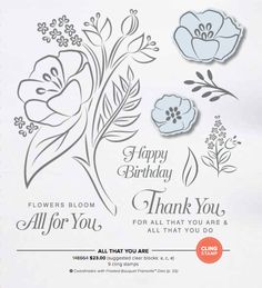 a card with some flowers on it and the words, happy birthday all for you