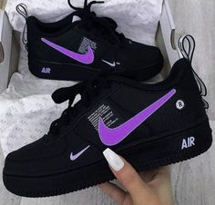 The Purple Black Custom Air Force 1 is a stylish take on the iconic Air Force 1 sneakers. This distinctive design features a purple and black upper that adds edge to the original look. The classic white midsole and rubber outsole complete the look. - Exactly as shown in the pictures. - Brand New & Authentic. 💯 - Hand Painted with attention to detail. 👨‍🎨 - Waterproof and Flexible. ❤️ - Unisex model. Please refer to the Size Chart. - Free Worldwide Shipping. ✈︎ Nike Shoes Women Fashion, Nike Shoes Air Force, Nike Shoes Girls, Nike Fashion Shoes, All Nike Shoes, Shoes Outfit Fashion, Nike Air Shoes, Cute Nike Shoes, Fresh Shoes