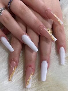 Gold Nail, White Acrylic Nails, Glow Nails, Shiny Nails, Acrylic Nails Coffin Pink