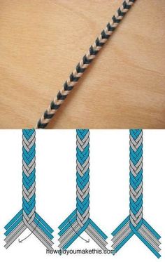 three different types of braiding on a wooden table