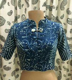 Blouse Designs High Neck, Cotton Blouse Design, Saree Blouse Neck Designs, Indigo Prints, Blouse Design Images, Sari Blouse Designs, New Blouse Designs