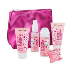 What it is: The SEPHORA COLLECTION Mini Bath Essentials Set contains 4 travel-size skincare products and 1 standard-size effervescent star. Wash, moisturize and scent your skin with our products containing 91%+ natural ingredients. All the season’s essentials are here for a complete ritual, at home or on the move. They come in a pretty pearly pink case, ideal for gift-giving or carrying your products everywhere.Scent : Cherry BlossomThis Set Contains: - Bubble Shower Gel: 50 ml / 1.69 oz - Showe Mini Essentials, Cherry Blossom Scent, Shower Foam, Pink Travel, Essentials Set, Moisturizing Body Lotion, Sephora Beauty, Bath Essentials, Pink Cases