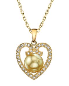 This heart shaped pendant is a recent addition to The Pearl Source and is sure to be a favorite. The pendant is adorned with a gorgeous 9mm Golden pearl. The pearl has high quality with 'Very High' mirror luster. If you are looking for a truly unique product, then this pendant will blow away your expectations. Heart Shaped Diamond Pendant, Household Accessories, Pearl Diamond Pendant, Single Pearl Necklace, Golden Pearl, Golden South Sea Pearls, Heart Shaped Pendant, Mother Of Pearl Jewelry, Pearl Jewelry Wedding