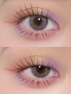 Easy Makeup Ideas Eyeliner, Soft Easy Makeup, Colorful Soft Makeup, Jellyfish Eye Makeup, Cute And Simple Makeup Looks, Soft Colorful Makeup, Creative Eye Makeup Design, Lavender Makeup, Make Up Foundation