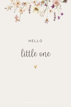 the words hello little one are surrounded by flowers