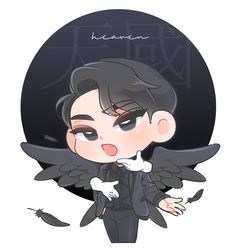 an anime character with black hair and wings