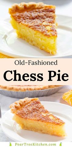 an old - fashioned cheese pie on a plate with the title overlay above it