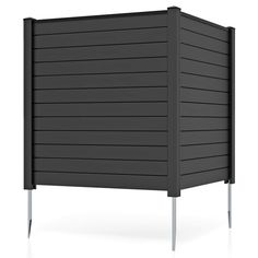 a black headboard with metal legs and slatted panels on the sides, against a white background