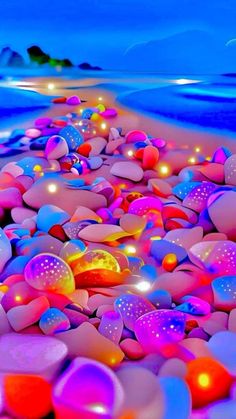 colorful rocks on the beach at night time