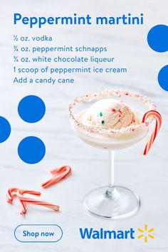 an ice cream sundae with candy canes and peppermint martini