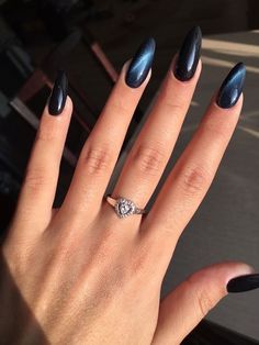 Cat Eye Accent Nail, Black Velvet Nails, Granite Nails, Electric Nails, Black And Blue Nails, Black Chrome Nails, Blue Chrome Nails, Navy Nails, Witchy Nails