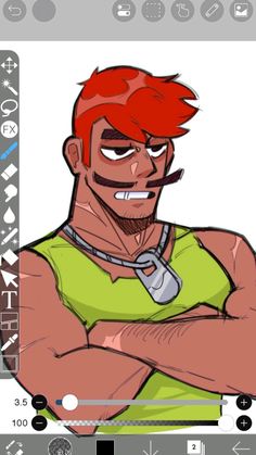 a cartoon character with red hair and green shirt