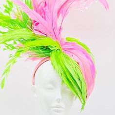 Handmade by Featured Milliner of The Kentucky Derby Museum 2023 & 2024! Broadway-inspired beauty! Extravagant feathery swirled into a teardrop & topped with an exclamation point of feather bursts! 200+ individual feathers used Attaches with headband. Work of art on your head! This piece was featured in the Kentucky Derby Museum hat show 2023, which proudly ranks it in the Couture Collection by Derbyologie...using elaborate millinery materials and time-intensive artisan techniques. The product? T Green Feathered Mini Hat For Kentucky Derby, Green Feathered Fascinator For Kentucky Derby, Green Mini Hats With Feathers For Royal Ascot, Green Feathered Mini Hat For Royal Ascot, Green Feathered Mini Hats For Races, Floral Fascinator, Floral Fascinators, Derby Fashion, Kentucky Derby Fascinator