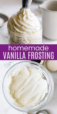 homemade vanilla frosting in a glass bowl