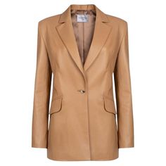 Verheyen London Chesca Oversize Blazer in Camel Leather, Size 10 Handmade in London, made with lamb leather this luxury item is an investment piece to wear for a lifetime. Made with an oversize fit, yet tailored fit. Its ideal for wearing with a jumper for everyday wear in the winter and over your favourite dress throughout the year. Details and Care: Colour: Camel 100% Lamb leather Real horn buttons Lined in acetate satin Special dry clean Size and Fit: Oversize fit – take your normal size for Gucci Runway, Oversize Blazer, Leather Outerwear, Classic Jacket, Simple Tees, Wool Vest, Oversized Blazer, Leather Blazer, Favorite Dress