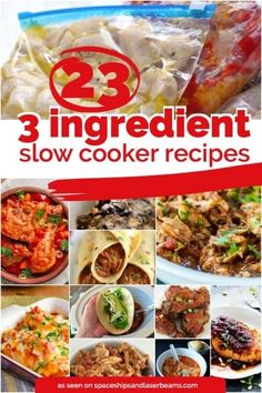 three ingredient slow cooker recipes are featured in this ad for the 3 ingredient slow cooker