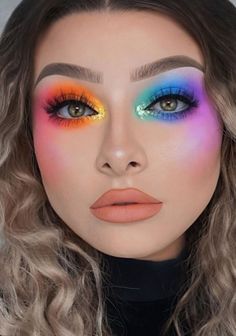 Coldplay Makeup Looks, Eyeliner Tutorials, Rainbow Eye Makeup, Slay Makeup, Tutorial Eyeliner, Drag Make-up, Awesome Makeup, Neon Makeup, Cute Eye Makeup