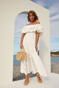 Charo Ruiz Isabella long dress-Dresses-Marina St. Barth Charo Ruiz, Holiday Dresses Women, Eyelet Maxi Dress, Embroidered Midi Dress, Boho Green, Eyelet Dress, Ruffled Sleeves, Great Memories, Long Maxi