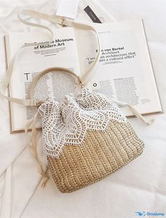 OrcaJump - 2019 Small Summer New Fairy Rattan Beach Vacation Portable Messenger Bag with Fresh Straw Bucket White Bohemian Bags For Vacation, White Bohemian Vacation Bag, Beige Bags For Beach Season Gift, Cream Bags For Summer Gifts, Summer Cream Crochet Pouch Bag, Cream Beach Bucket Bag Pouch, Bohemian Beach Bucket Bag, Summer Beach Bag Gift, Summer Bucket Bag Pouch As Gift